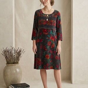 April Cornell Vintage Twilight Velvet Floral Dress A-Line - Small